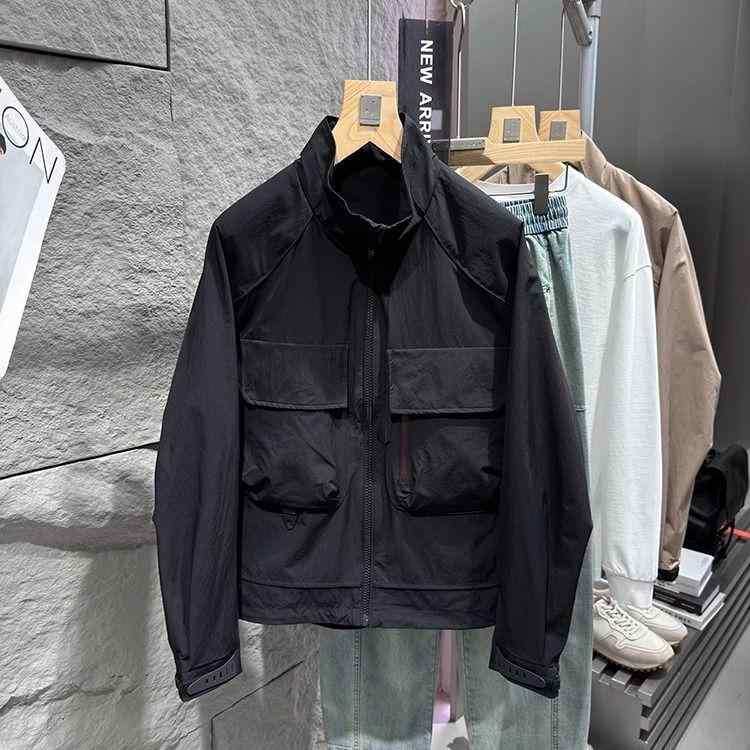 ジャケット 男性用 ブルゾン スタンドカラー ワーク ウェア 20代 30代 ポリエステル ブラック ピンク系