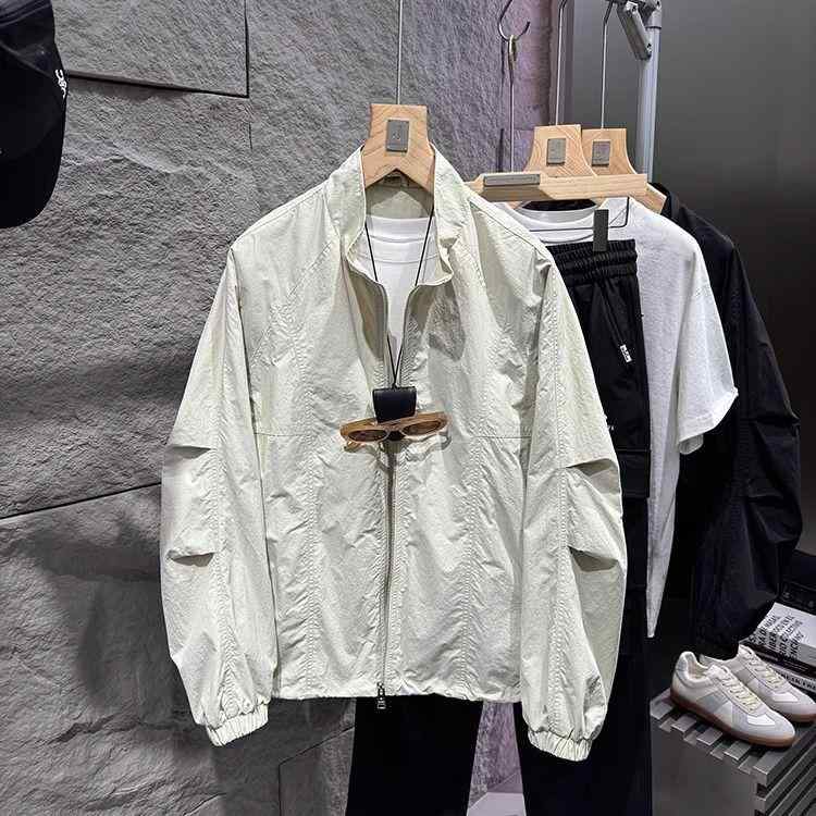 ジャケット 男性用 ブルゾン スタンドカラー 無地 ブラック系 アウター 普段使い 韓国 M L XL 2XL