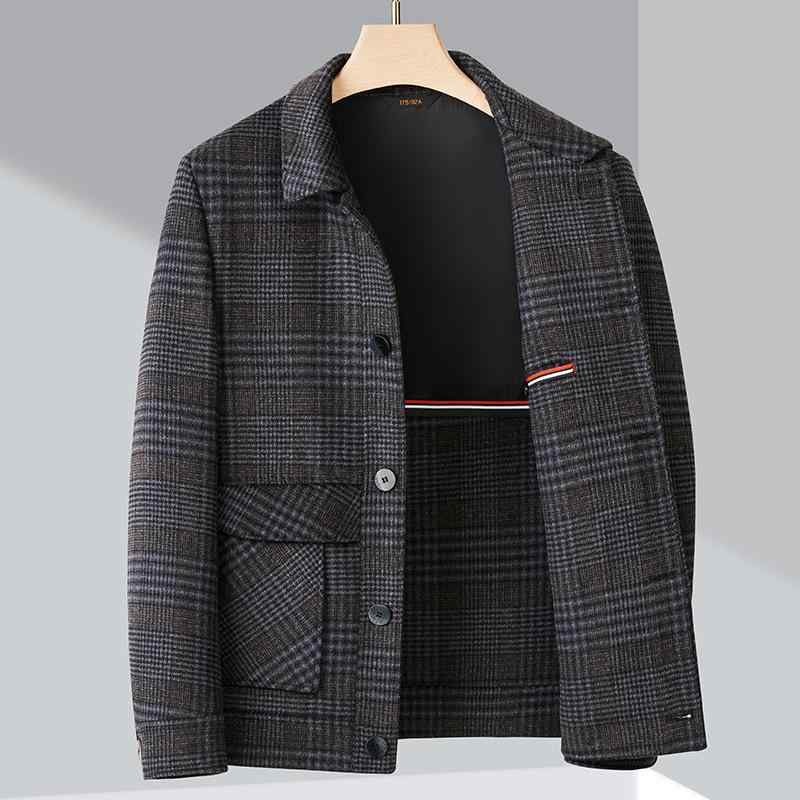 ジャケット 男性用 ウール混紡 アウター 秋冬 格子柄 ショート丈 ビジネス 紳士服 厚手 グレー系 ブラウン系