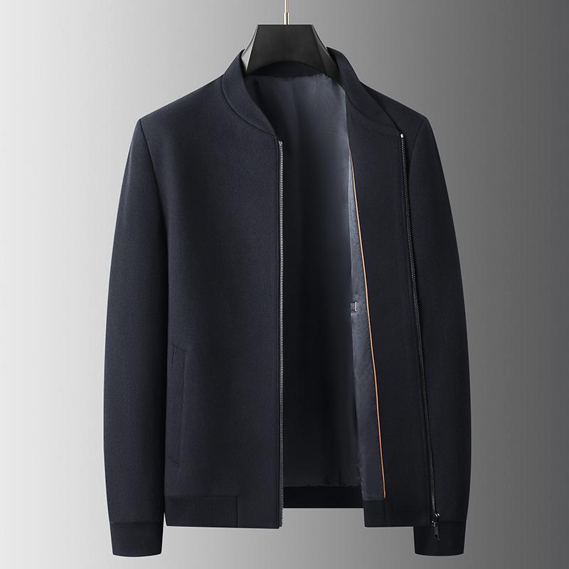 ジャケット 男性用 ウール混紡 テーラードジャケット ブルゾン ミドル丈 無地 スリムフィット 深青 秋冬