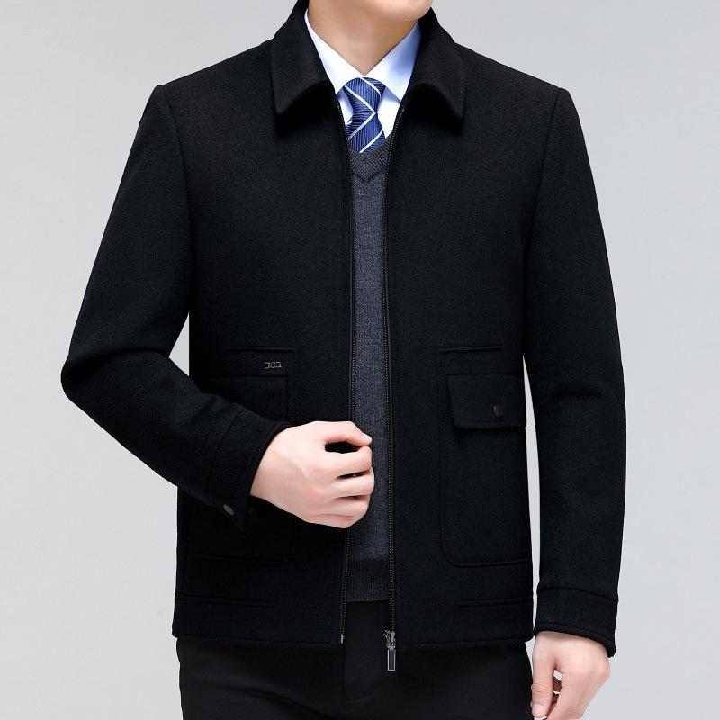 ジャケット メンズ 男性用 ウール アウター ミドル丈 秋冬 厚手 暖かい 防風 撥水 ビジネス カジュアル グレー ブラック