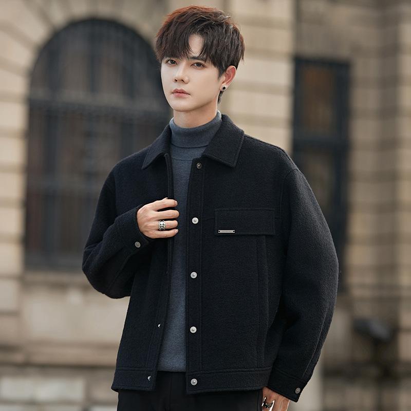 ジャケット 男性用 ウール テーラード 秋冬 厚手 無地 韓国 ゆったり ブラック キャメル M L XL 2XL 3XL 日常着