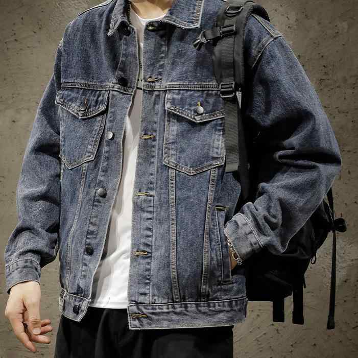 ジャケット 男性用 デニム ブルゾン Gジャン 春秋物 ビッグシルエット ゆったりサイズ コットン 厚手 906ブルー 906ブラック 裏起毛