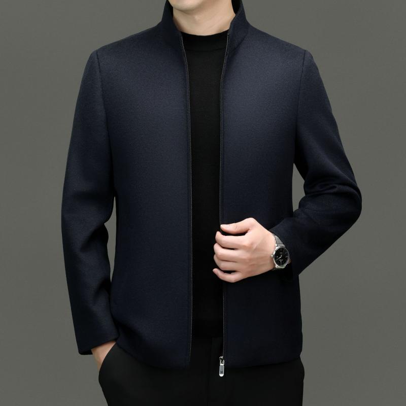 ジャケット メンズ ウール混紡 テーラードジャケット ビジネス カジュアル 立襟 防寒 厚手 冬物 アウター 紳士服 ネイビー