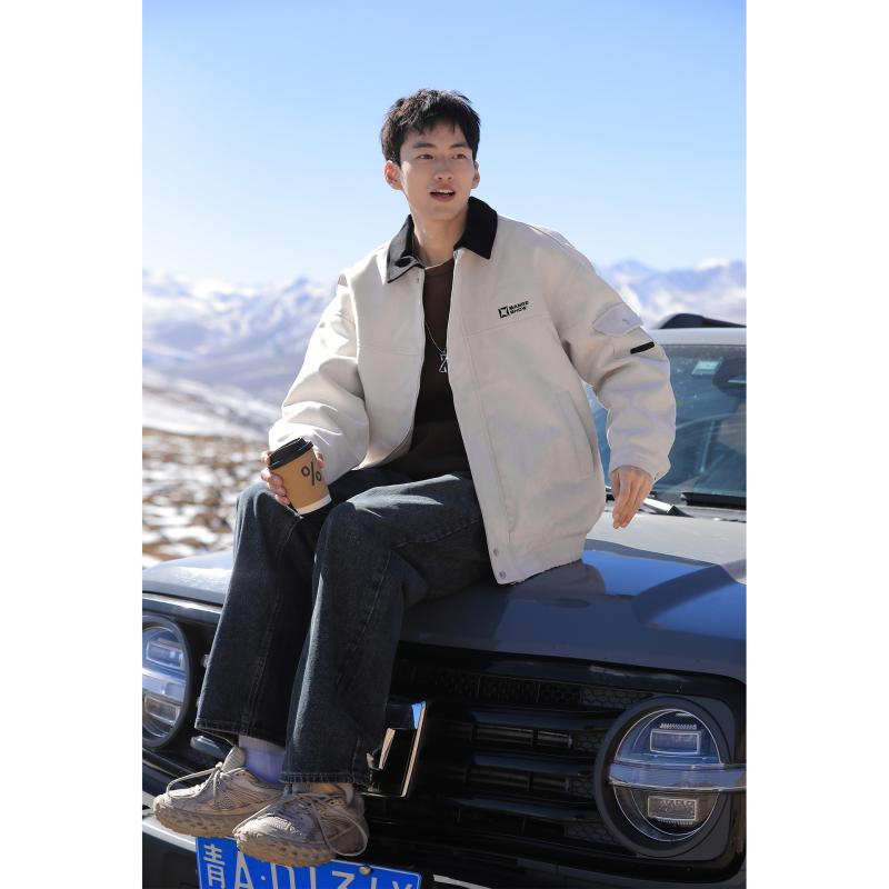 ジャケット メンズ スエード調 ブルゾン 秋冬 アウター ワーク ミリタリー 刺繍 フライトジャケット ス..