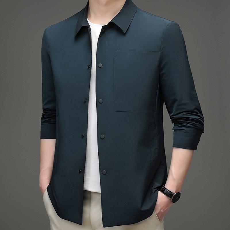 ジャケット メンズ 男性用 春秋 修身 防風 シングルブレスト 立ち襟 カジュアル アウター ポリエステル ブラック グリーン