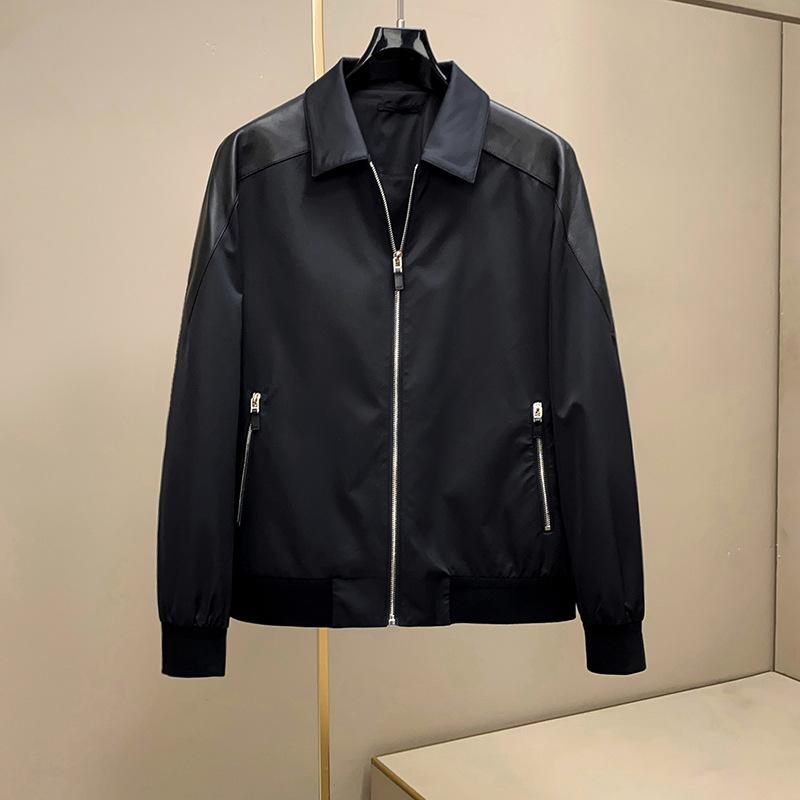 Hawaiian Jewelry - ジャケット 男性用 羊革 レザージャケット 春秋物 アウター 紳士服 翻襟 スリムフィット 無地 黒 ポリエステル