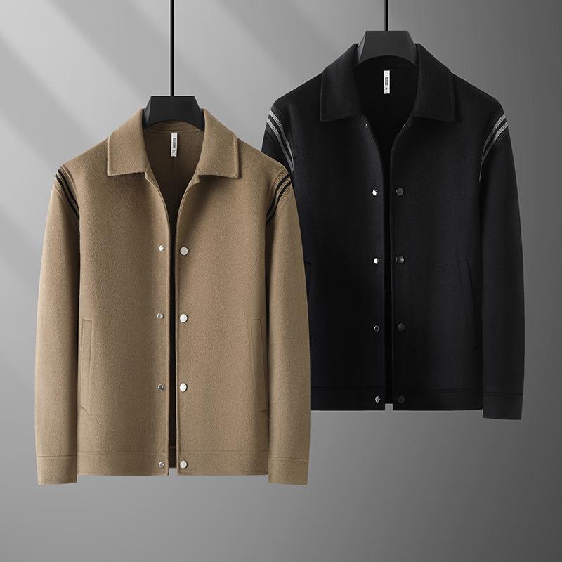 ジャケット 男性用 大きいサイズ 翻襟 ウール アウター 防風 秋物 ブラック カーキ(x2)