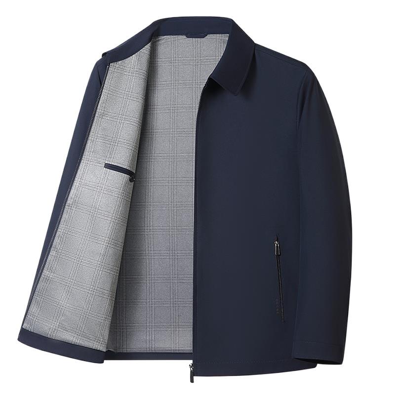 ジャケット 男性用 桑蚕糸 アウター 春秋 翻領 ミドルエイジ シニア カジュアル 無地 普段使い 長袖