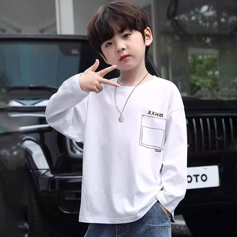 Tシャツ キッズ 男の子 子供服 長袖 トップス 綿 吸湿速乾 スポーツ 普段着 春秋 110cm 120cm 130cm 140cm 150cm 160cm 170cm 白 グレー 黒