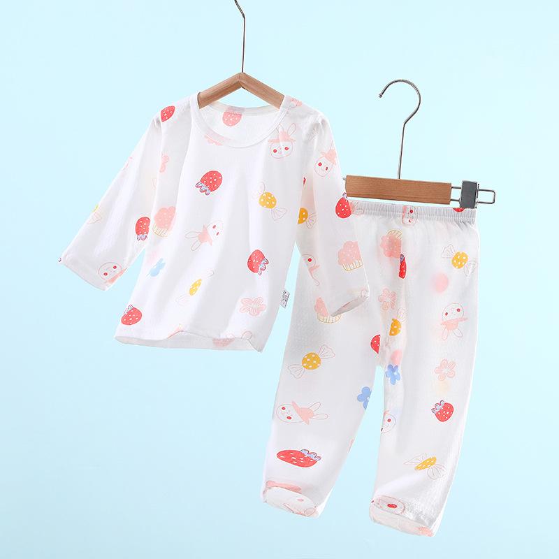 子供用パジャマ ベビー服 春夏 薄手 長袖 コットン 吸湿速乾 かわいい ストロベリー ウサギ ピンク 花柄 アニマル 73 80 90 100 110 120