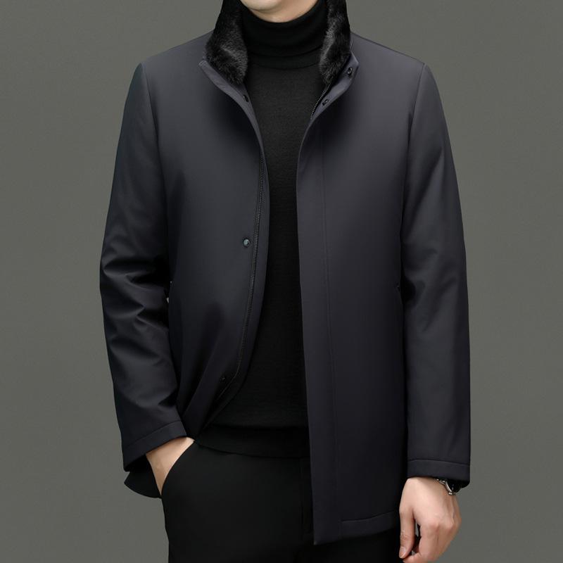 ジャケット メンズ 男性用 ファーファー襟 中綿 防寒 アウター 取り外し可能 インナー 立ち襟 ポリエステル 紺色 ネイビー 通勤着 普段使い 秋冬