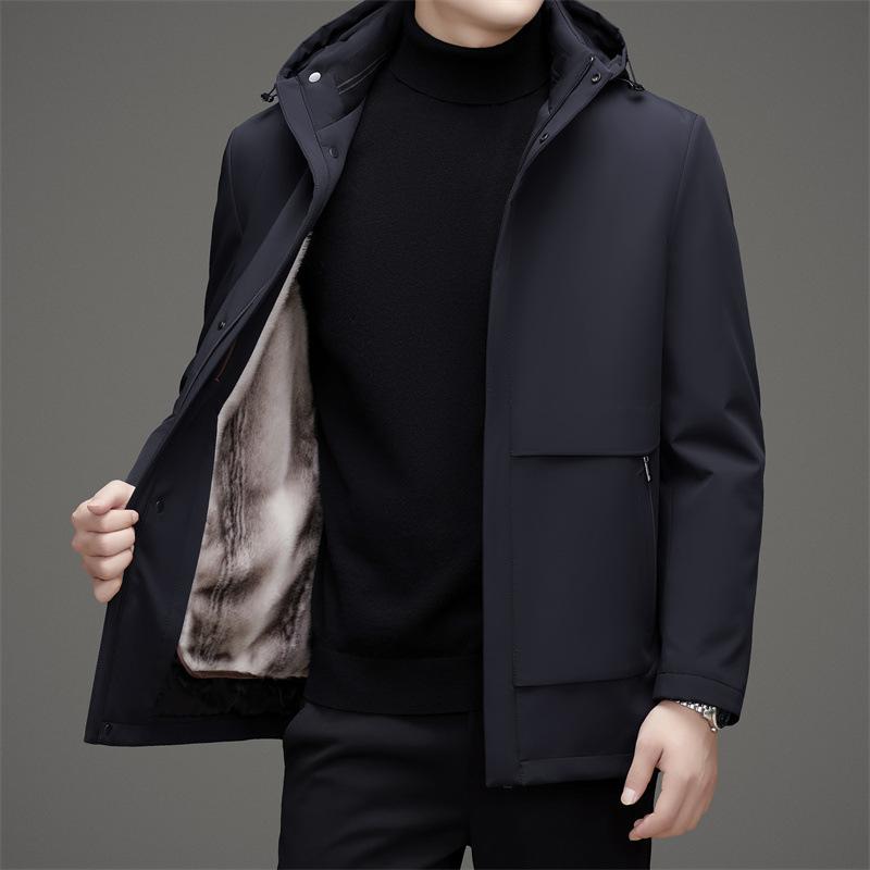 ジャケット メンズ 男性用 ビジネス カジュアル 冬物 アウター ジャンパー ブルゾン フード付き 防寒 撥水 無地 黒 紺