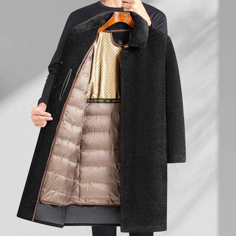 コート メンズ 男性用 ウールコート シニア 爸爸装 ファーカラー 厚手 アウター 蚕糸 混紡 防寒 あったか 暖かい 紳士 ビジネス カジュアル 冬 紺色 コーヒー色