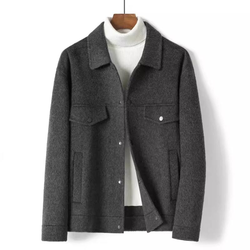 ジャケット メンズ ウール コート 秋冬 韓国 ゆったり 若者 カジュアル 毛織物 アウター 厚手 無地 黒 グレー ブラウン ポケット