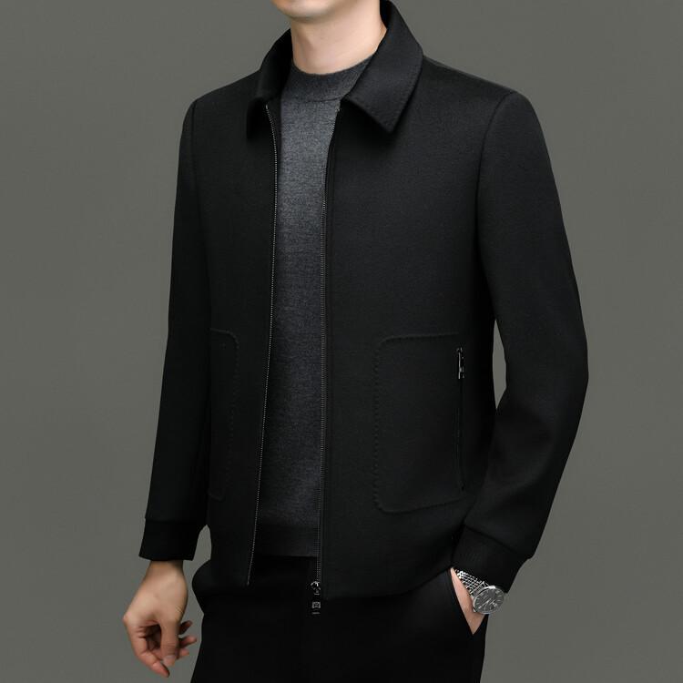 メンズ ウール ジャケット ブルゾン 韓国 秋冬 厚手 無地 リブ 裾 アウター グレー ブラック