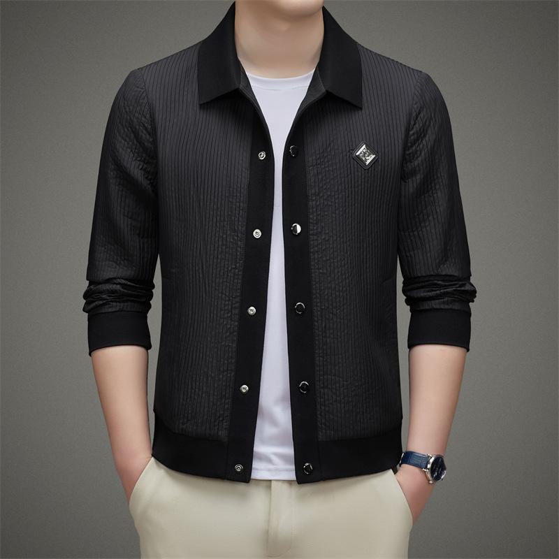 ジャケット メンズ ブルゾン 春秋 若者 襟付き 無地 韓国 アウター トップス 男性用 ポリエステル ブラ..