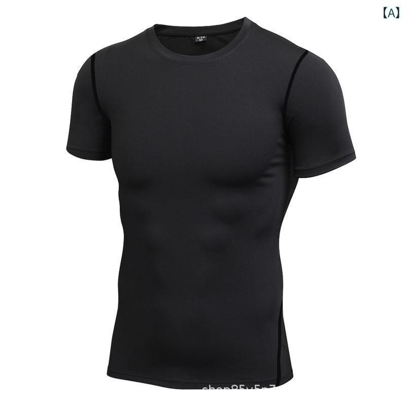Tシャツ 男性用 ランニング トレーニングウェア スポーツウェア インナーシャツ 接触冷感 吸湿速乾 ポリエステル ブラック ホワイト