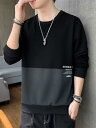 スウェット メンズ トップス 長袖Tシャツ ポリエステル プリント柄 プルオーバー ラウンドネック カットソー 秋冬 スポーツ 普段使い 部屋着 ブラック ブルー ホワイト