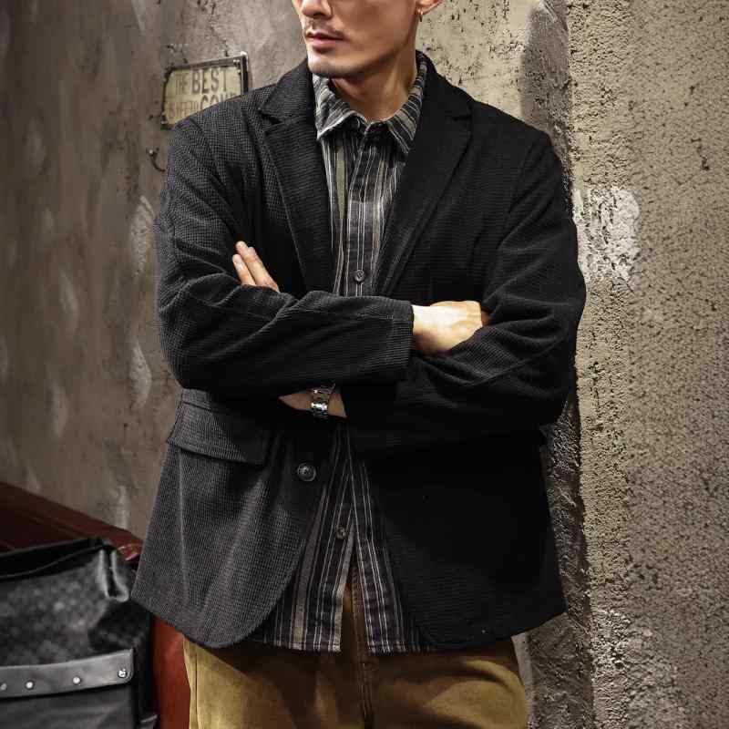 ジャケット 男性用 コーデュロイ ワッフル テーラードジャケット レトロ 日常 通勤 ブラック M L XL 2X..