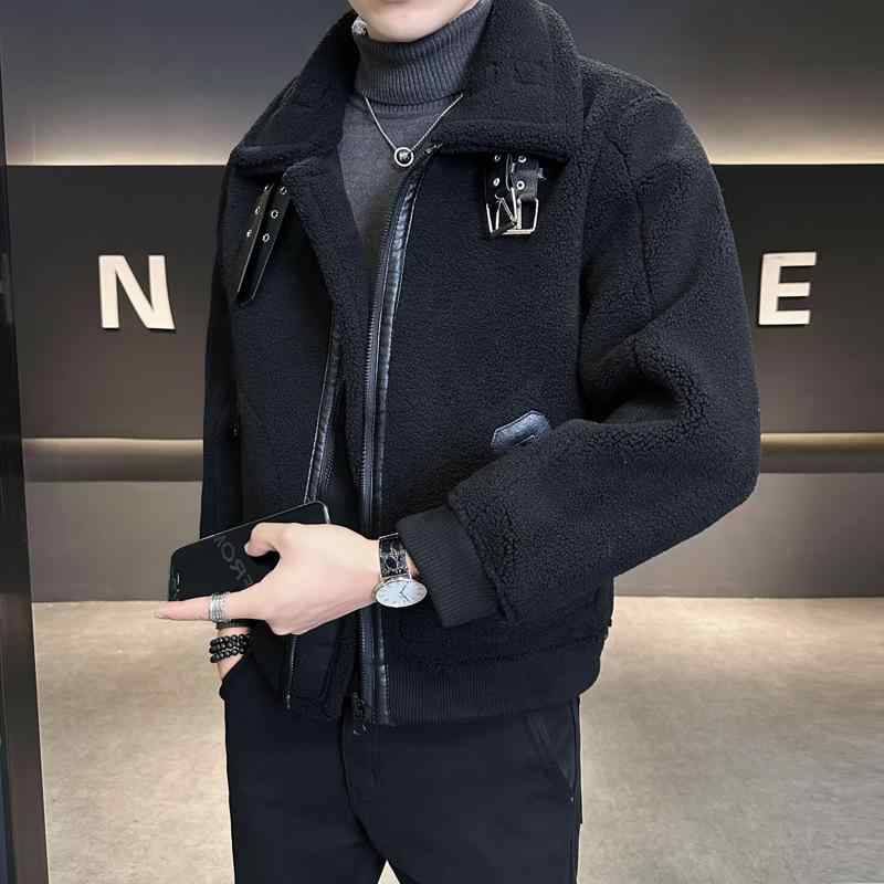 ジャケット 男性用 ボア 裏ボア PUレザー ブルゾン 秋冬 若者 翻領 ジップアップ ブラック カーキ M L XL XXL(x2)