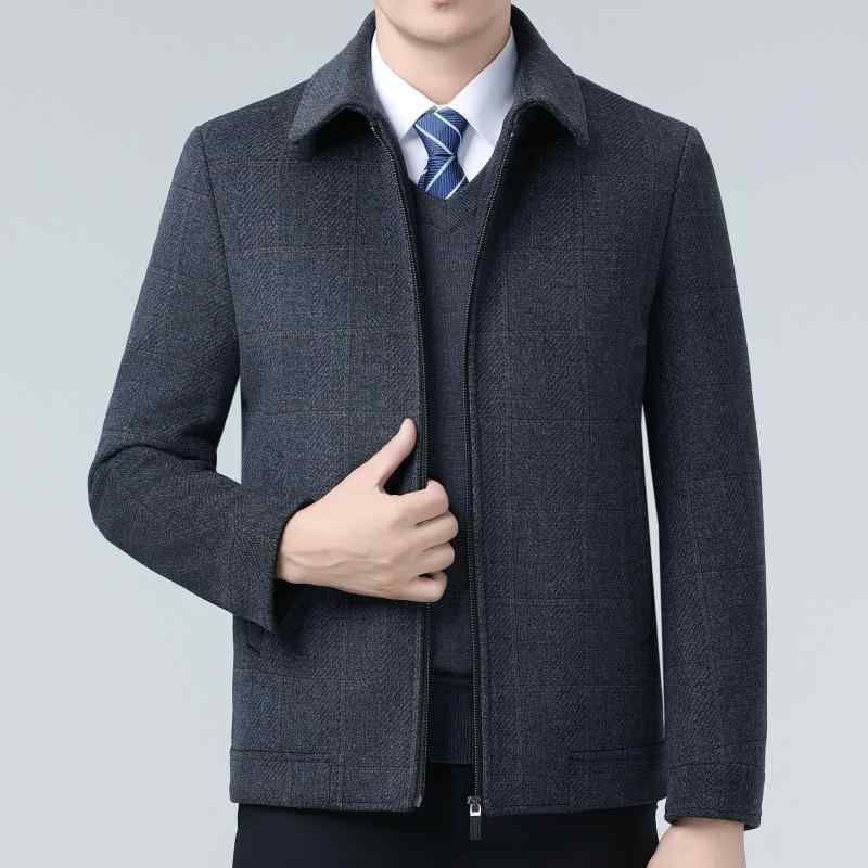 ジャケット 男性用 ウール アウター 取り外し可能 ダウンライナー付き ミドルエイジ ビジネス カジュアル 紳士服 グレー 秋冬 防風