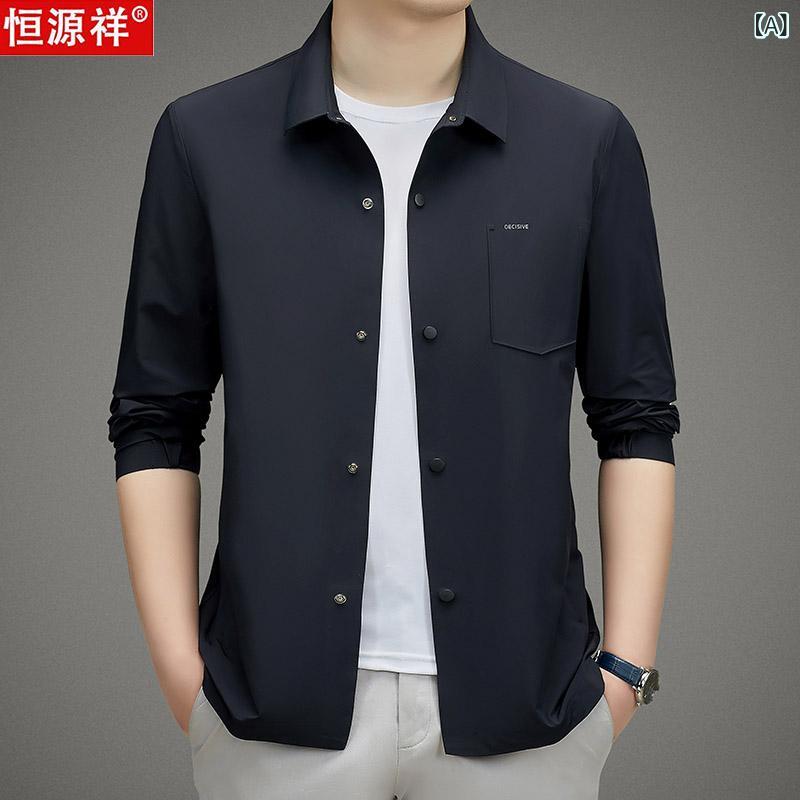 ジャケット 男性用 夏 薄手 接触冷感 翻襟 紳士服 アウター カジュアル ビジネス 無地 ブラック グレー カーキ