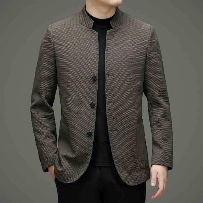 楽天LINEAR shopジャケット 男性用 中山服 チャイナボタン 立ち襟 テーラードジャケット 厚手 無地 ゆったり ビッグシルエット 普段使い カジュアル スタイル ウェア 黒 ブラック グレー