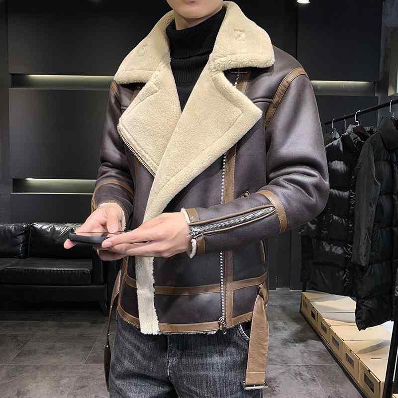 Hawaiian Jewelry - レザージャケット 男性用 裏起毛 PUレザー 秋冬 ライダースジャケット ブルゾン ジャンパー 防寒 あったか 普段使い バイク ダークブラウン系