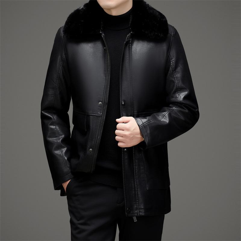 レザージャケット 男性用 中綿 裏起毛 PUレザー ブルゾン ミドル丈 立ち襟 ブラック ブラウン 秋冬 防寒 あったか 普段使い