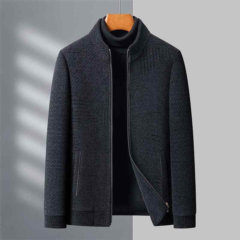 ジャケット 男性用 ウール混紡 ビジネス カジュアル スタンドカラー リブ裾 防風 保温 アウター ブラック コーヒー色