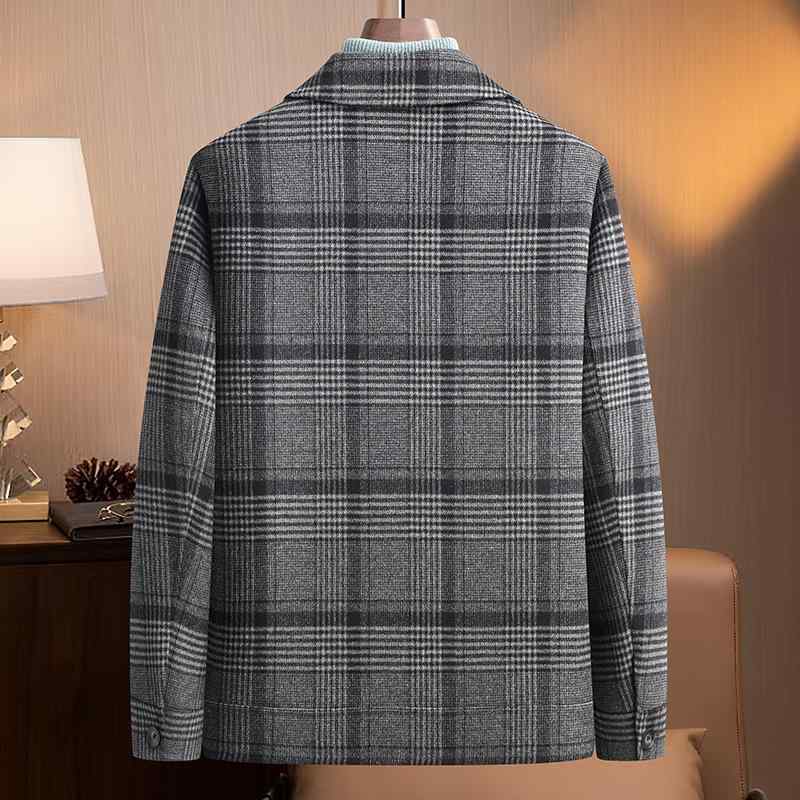 ジャケット メンズ 男性用 ウール 格子柄 厚手 アウター 普段使い 通気 防風 黒 グレー系 秋冬