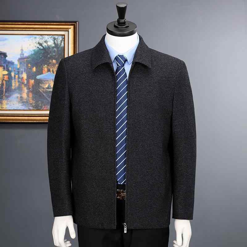 ジャケット メンズ 男性用 ウール アウター 紳士服 ビジネス カジュアル 襟付き チェック柄 無地 厚手 春秋 深グレー 黒グレー