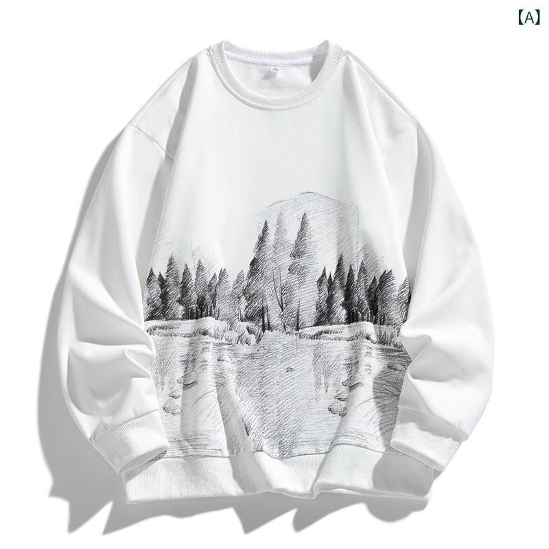 LINEAR shopのスウェット メンズ 中国風 トップス 長袖 Tシャツ カットソー ラウンドネック プルオーバー 春秋 普段使い ルームウェア 部屋着 ホワイト ブラック系｜アングル2