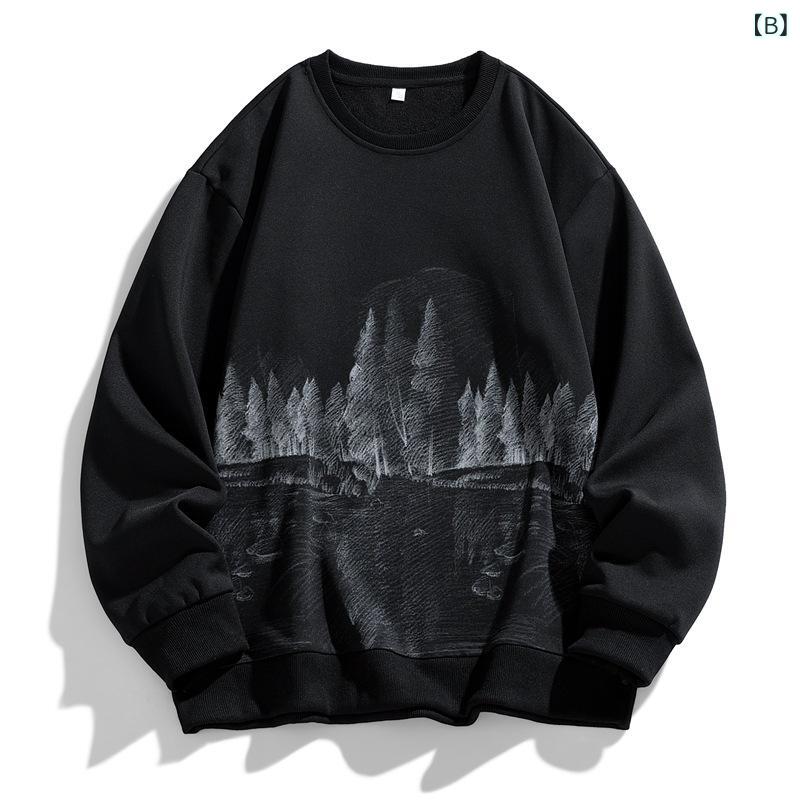 LINEAR shopのスウェット メンズ 中国風 トップス 長袖 Tシャツ カットソー ラウンドネック プルオーバー 春秋 普段使い ルームウェア 部屋着 ホワイト ブラック系｜アングル3
