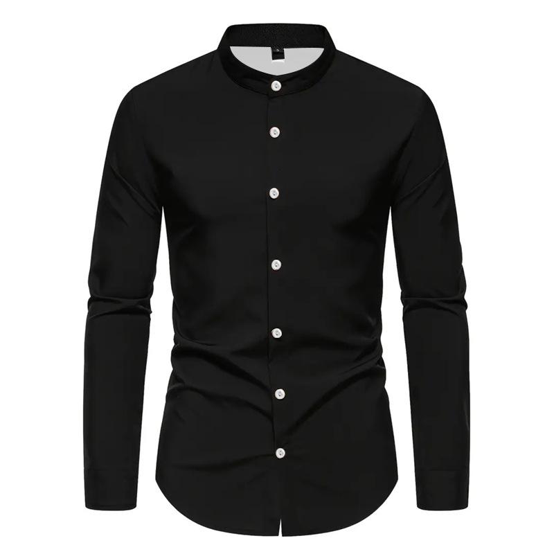 シャツ メンズ 男性用 長袖 ポリエステル 無地 立襟 カジュアルシャツ 白 黒 赤 S M L XL XXL XXXL 4XL..