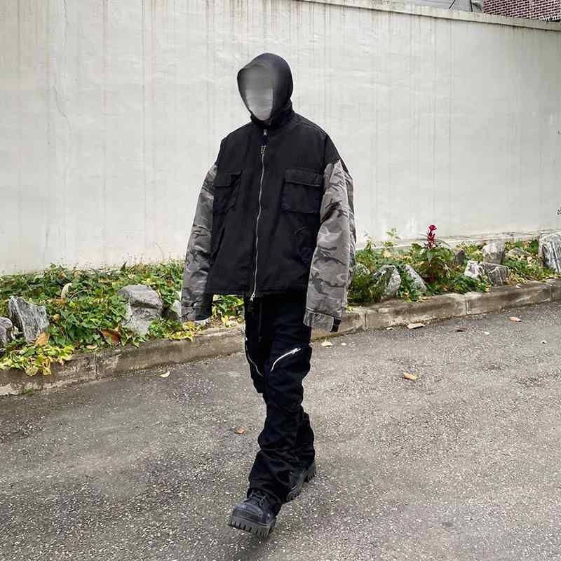 ジャケット メンズ ミリタリー 迷彩柄 切り替え 秋冬 アウター ジャンパー ブルゾン ゆったり ブラック