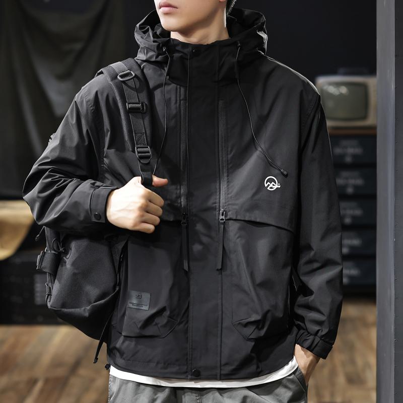 楽天LINEAR shopジャケット 男性用 防水 防寒 フード付き ブルゾン 秋冬 アウトドア ワークウェア ジャンパー 黒/キャメル/緑 コットン 多ポケット