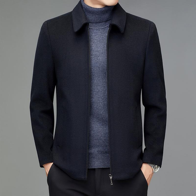 ジャケット メンズ 男性用 ウール アウター 襟付き ビジネス カジュアル ブルゾン ジャンパー 秋冬 防寒 あったか 厚手 黒 紺色
