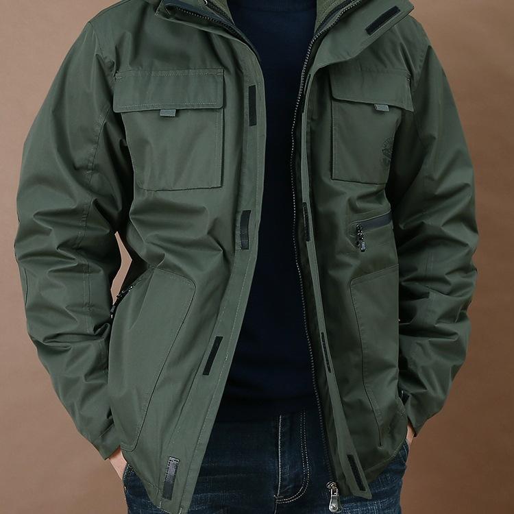 綿ジャケット メンズ 防寒着 裏起毛インナー 2点セット 男性用 コットン アウター 多ポケット 作業着 秋冬 カーキ ブラック グレー