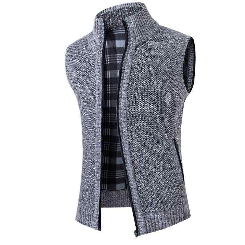 Wear - ニット メンズ ニットベスト 男性用 厚手 フリース 裏起毛 ノースリーブ カーディガン ジャケット 秋冬 暖かい あったか 立襟 グレー系