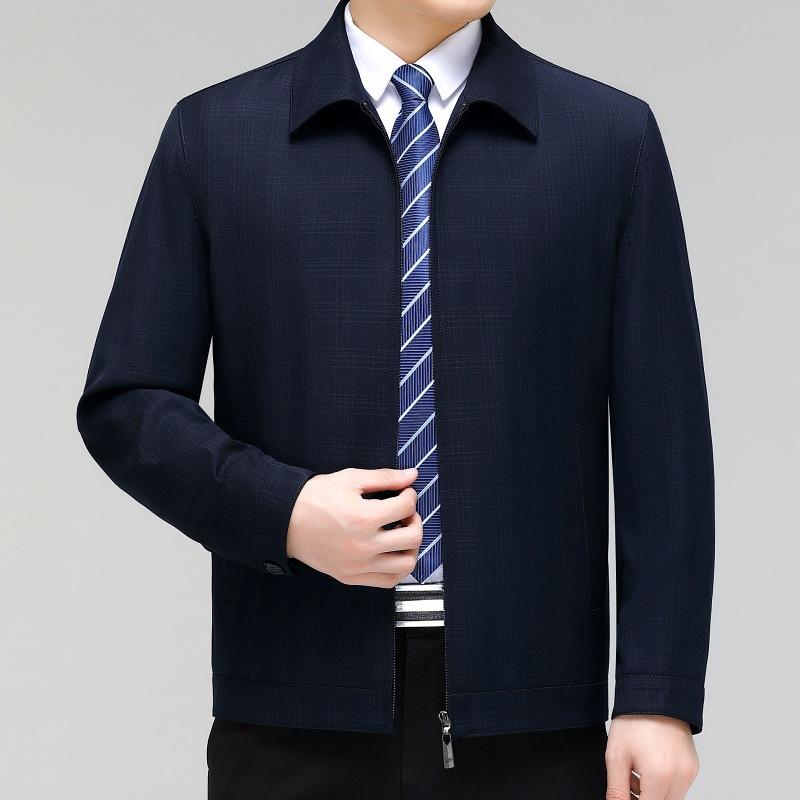 ジャケット メンズ 男性用 紳士服 春秋 格子柄 ビジネス カジュアル 40代 50代 60代 シニア アウター ウール混紡 形状記憶 しわになりにくい ネイビー系