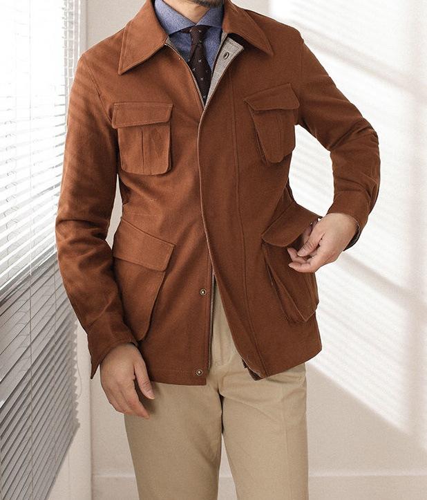 ジャケット 男性用 秋冬 ビジネス カジュアル ハンティング レトロ ミリタリー コットン アウター ウェア 多ポケット コーヒー色