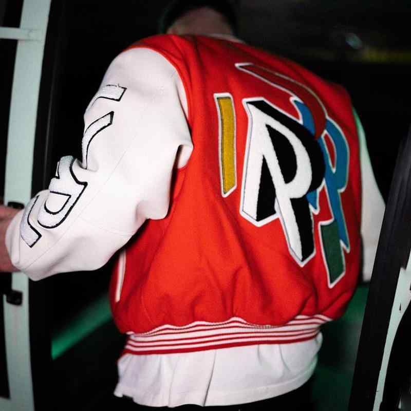 楽天LINEAR shopジャケット 男性用 R 刺繍 ウール 切り替え レザー 長袖 ベースボールスタイル ブルゾン アウター 秋冬 通気性 コットン混紡 レッド ブラック