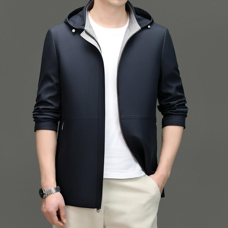 ジャケット メンズ 男性用 防風 アウター ブルゾン 春秋 軽ビジネス カジュアル 立襟 無地 ブルー 桑蚕糸