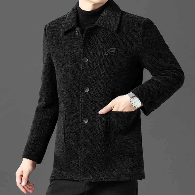 ジャケット メンズ 男性用 紳士服 アウター コート 冬 防寒 厚手 裏起毛 襟付き ポリエステル 無地 ブラウン系 ブルー系 カジュアル 通勤 ビジネス