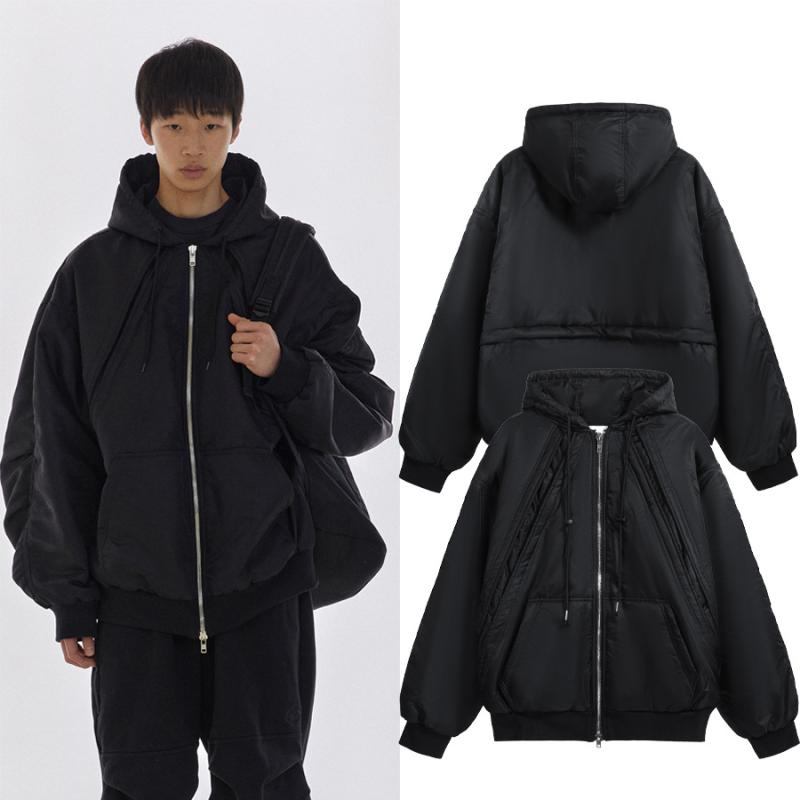 ジャケット 男性用 リブ裾 コットン 無地 ジップアップ 秋冬 接触冷感 宽松 ゆったり ブラック