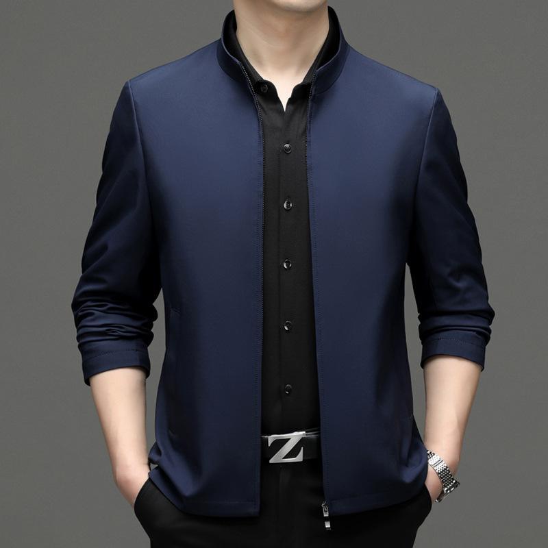 ジャケット メンズ 男性用 桑蚕糸 アウター 立襟 春秋 ビジネス カジュアル 防水 防風 耐摩耗性 無地 ブルー系