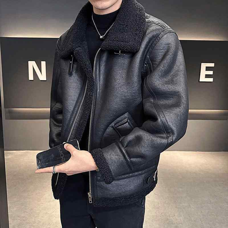 ジャケット メンズ 男性用 PUレザー 裏起毛 防寒 あったか 冬物 アウター 革ジャン ブルゾン ゆったり 普段使い ブラック