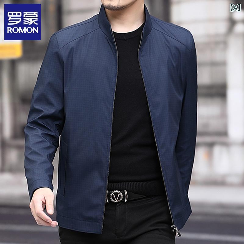 ジャケット メンズ 男性用 ブルゾン スタンドカラー 格子柄 秋冬 カジュアル 普段使い 長袖 サイドポケット付き